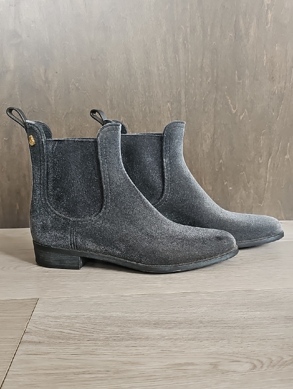 Lemon Jelly‎ Velvet Grey Chelsea Boots, Size 10 - 10.5